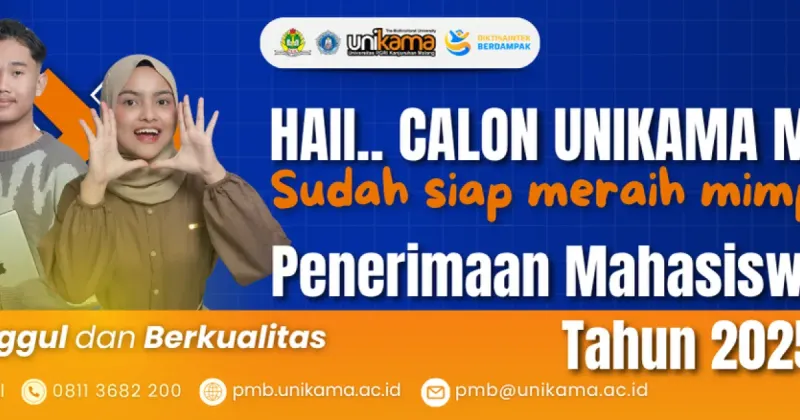 Sampul dokumen resmi unduhan PMB UNIKAMA berisi brosur dan panduan penerimaan mahasiswa baru